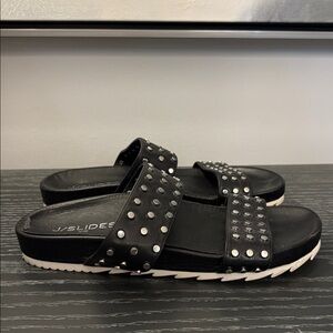 J/SLIDES Black Slide Sandals with Silver Studs